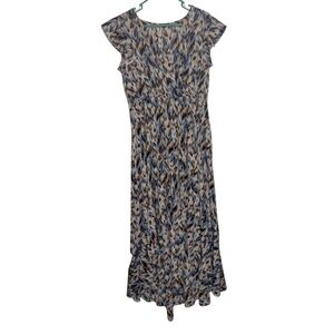 Grecerelle Patterned High-Low Maxi Dress with Cap Sleeves